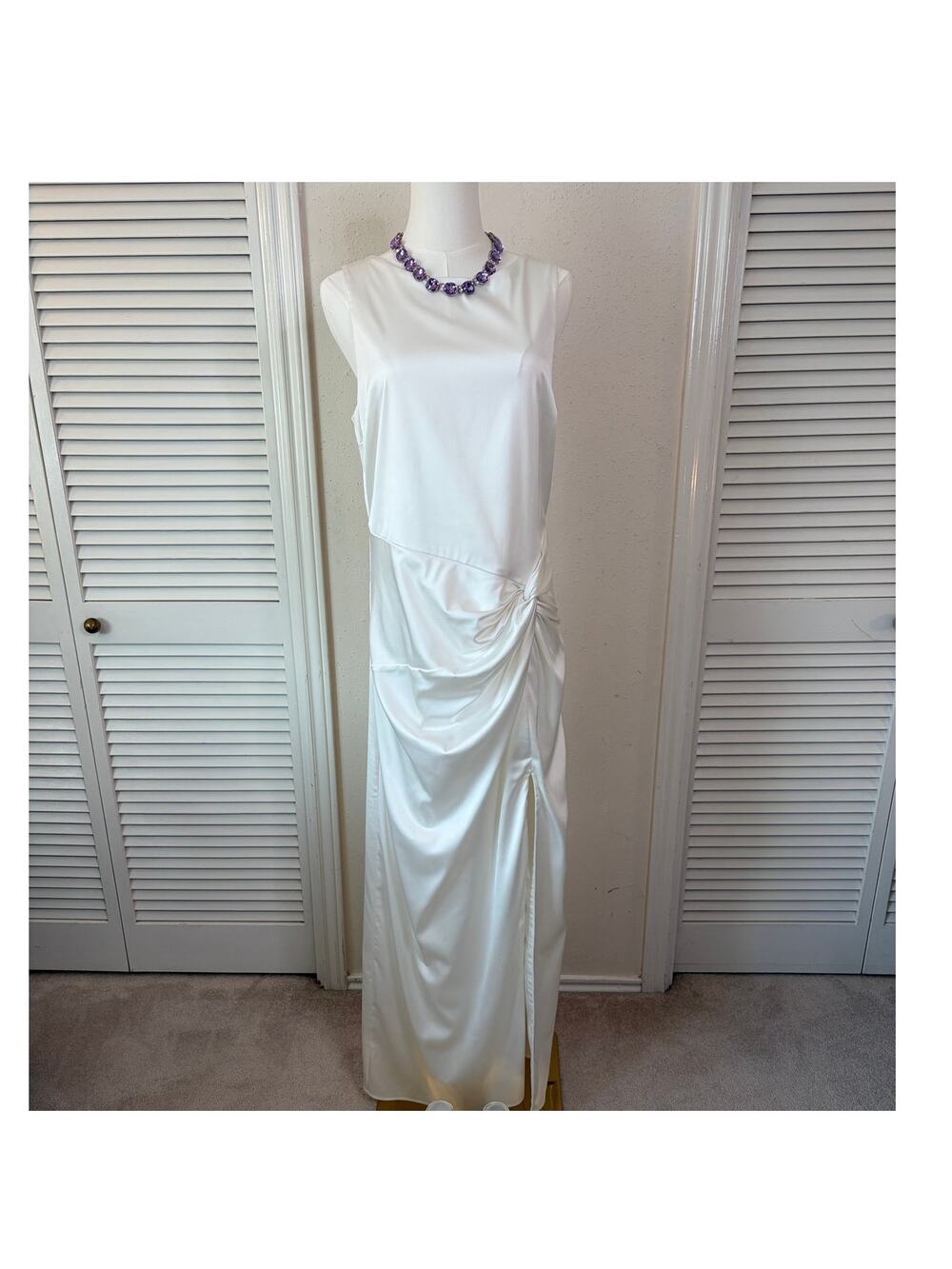 Abercrombie Draped White Satin Maxi Dress with Cutout Back Size Large